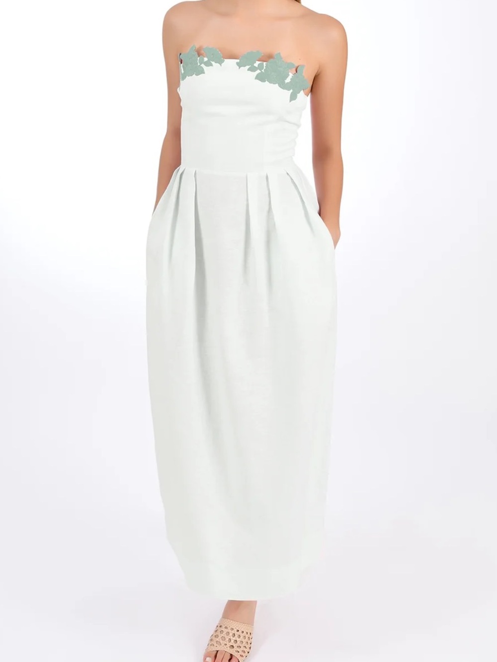 NWT Fanm Mon Lorr Strapless Maxi Dress in Mint w Pockets Sz XS